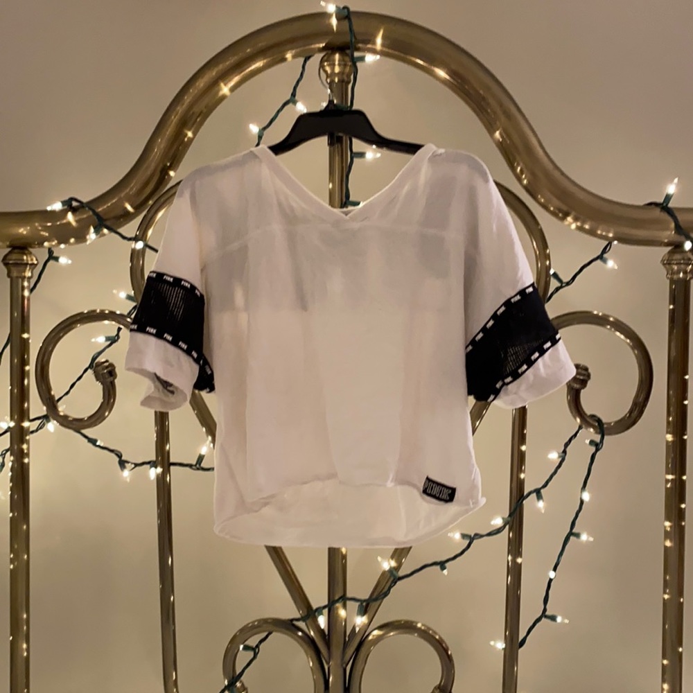PINK Cropped White Tshirt